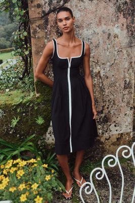 The Arlette Square-Neck Piped Midi Dress by Maeve