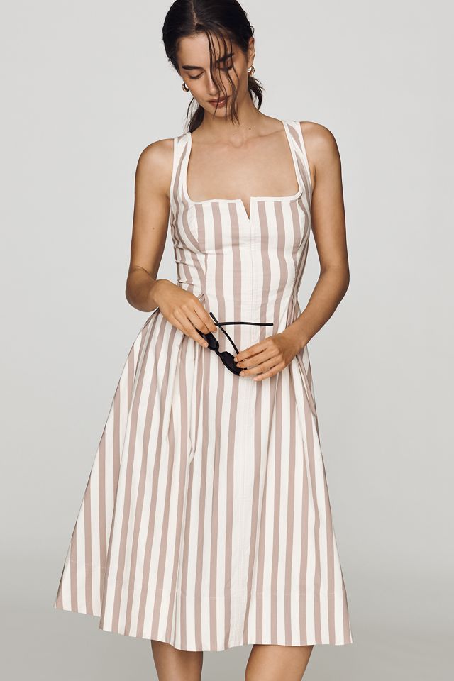 Arlette Square-Neck Piped Midi Dress by Maeve #3
