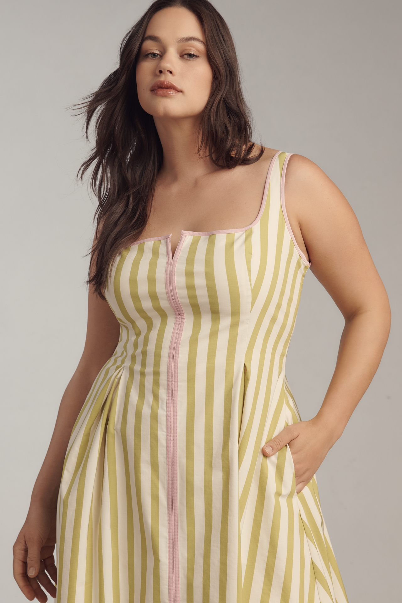 Maeve Sleeveless Notched Square-Neck Midi Dress
