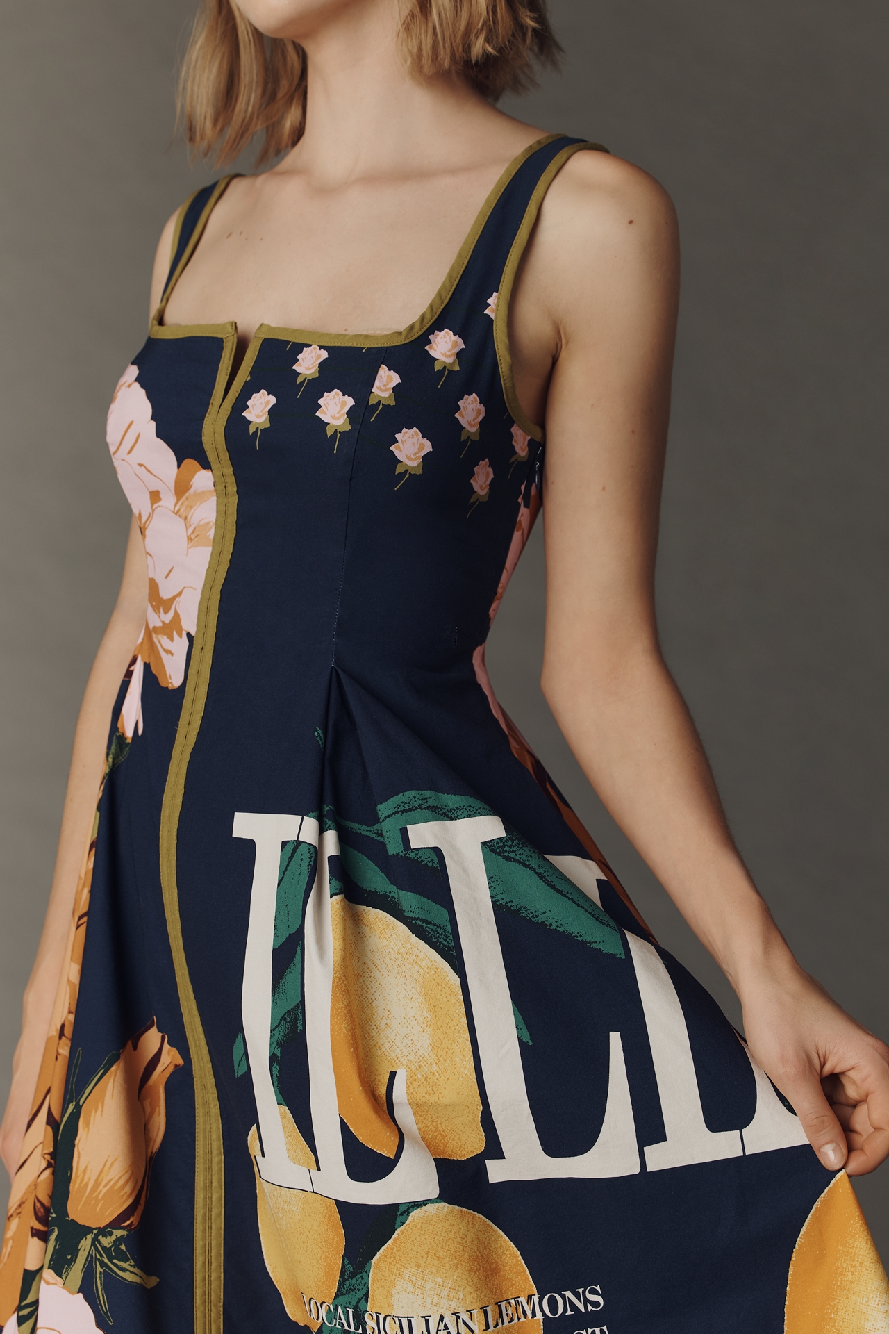 The Arlette Square-Neck Piped Midi Dress by Maeve