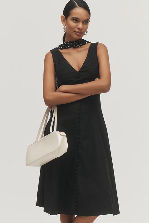 By Anthropologie Sleeveless V-Neck Button-Front Midi Dress