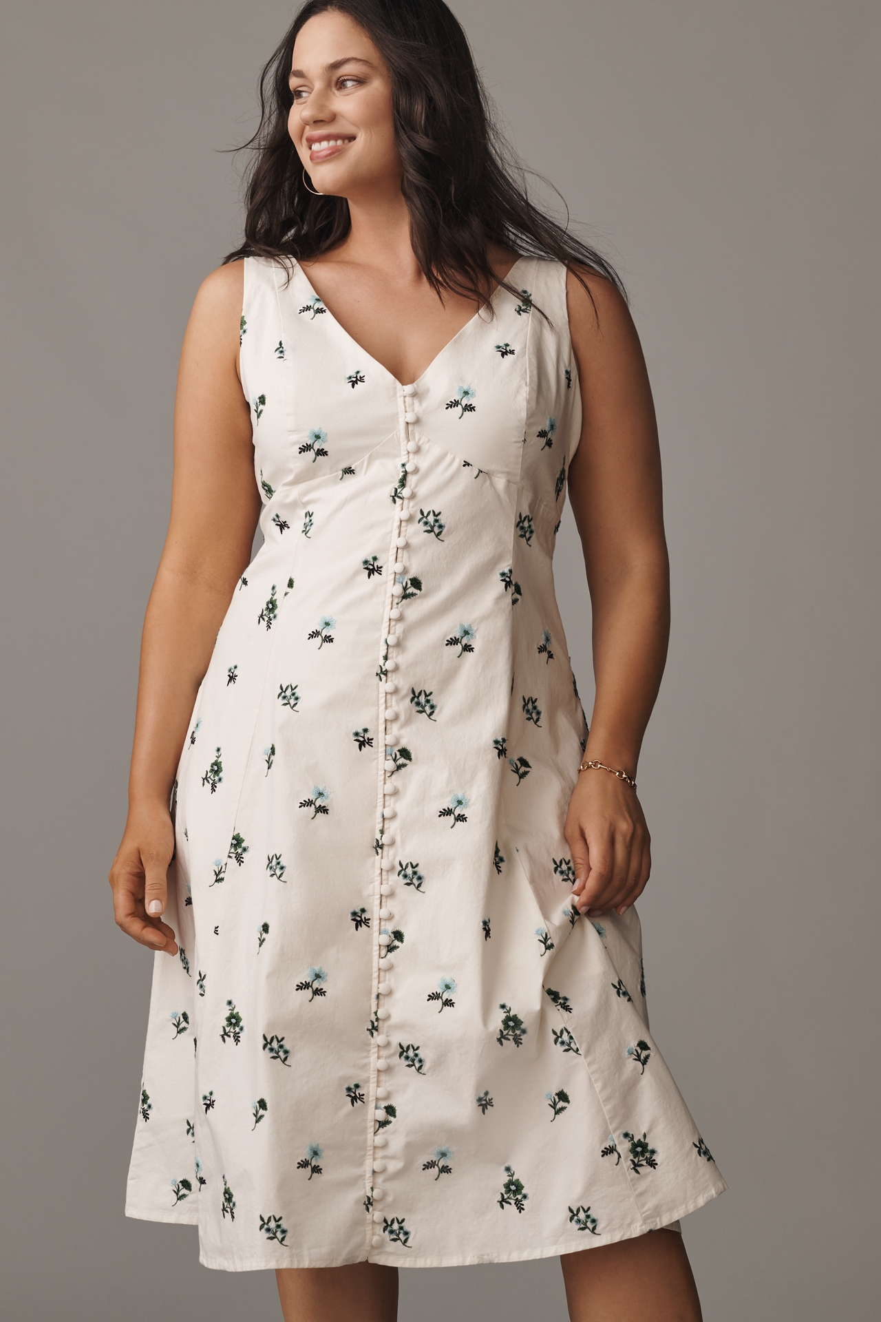 By Anthropologie Sleeveless V-Neck Button-Front Midi Dress