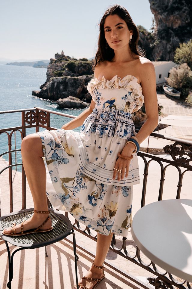 Anthropologie ★ Maeve Linen Blend Sweetheart Midi Dress Maeve Linen Blend Puff-Sleeve Sweetheart Midi Dress