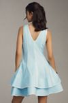 Maeve Linen Blend Sleeveless V-Neck Layered-Hem Mini Dress