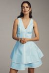 Maeve Linen Blend Sleeveless V-Neck Layered-Hem Mini Dress