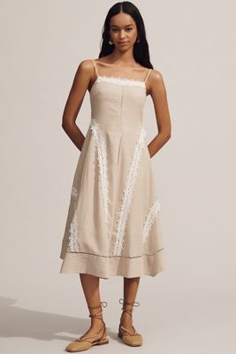By Anthropologie Linen Blend Sleeveless Square-Neck Midi Dress
