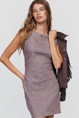 Kendal Denim Muscle-Sleeve Mini Dress