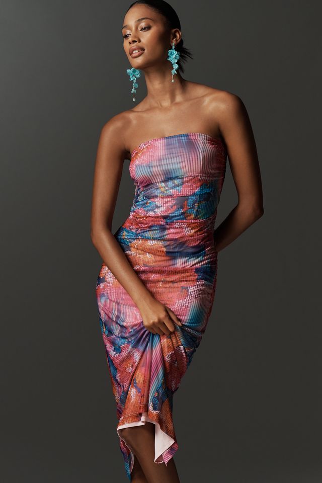 The Soleil Slim Strapless Ruched Mesh Dress #3