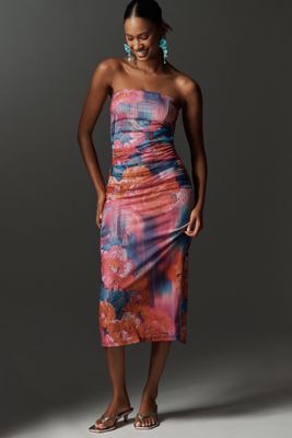 The Soleil Slim Strapless Ruched Mesh Dress