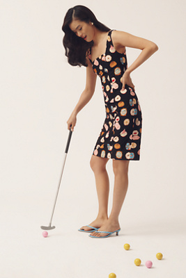 anthropologie Maeve Fitted Square-Neck Mini Dress: Danielle Kroll Edition Black Pattern