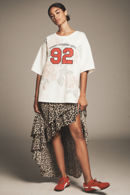 Maeve Oversized Twofer Graphic T-shirt Midi Dress In White
