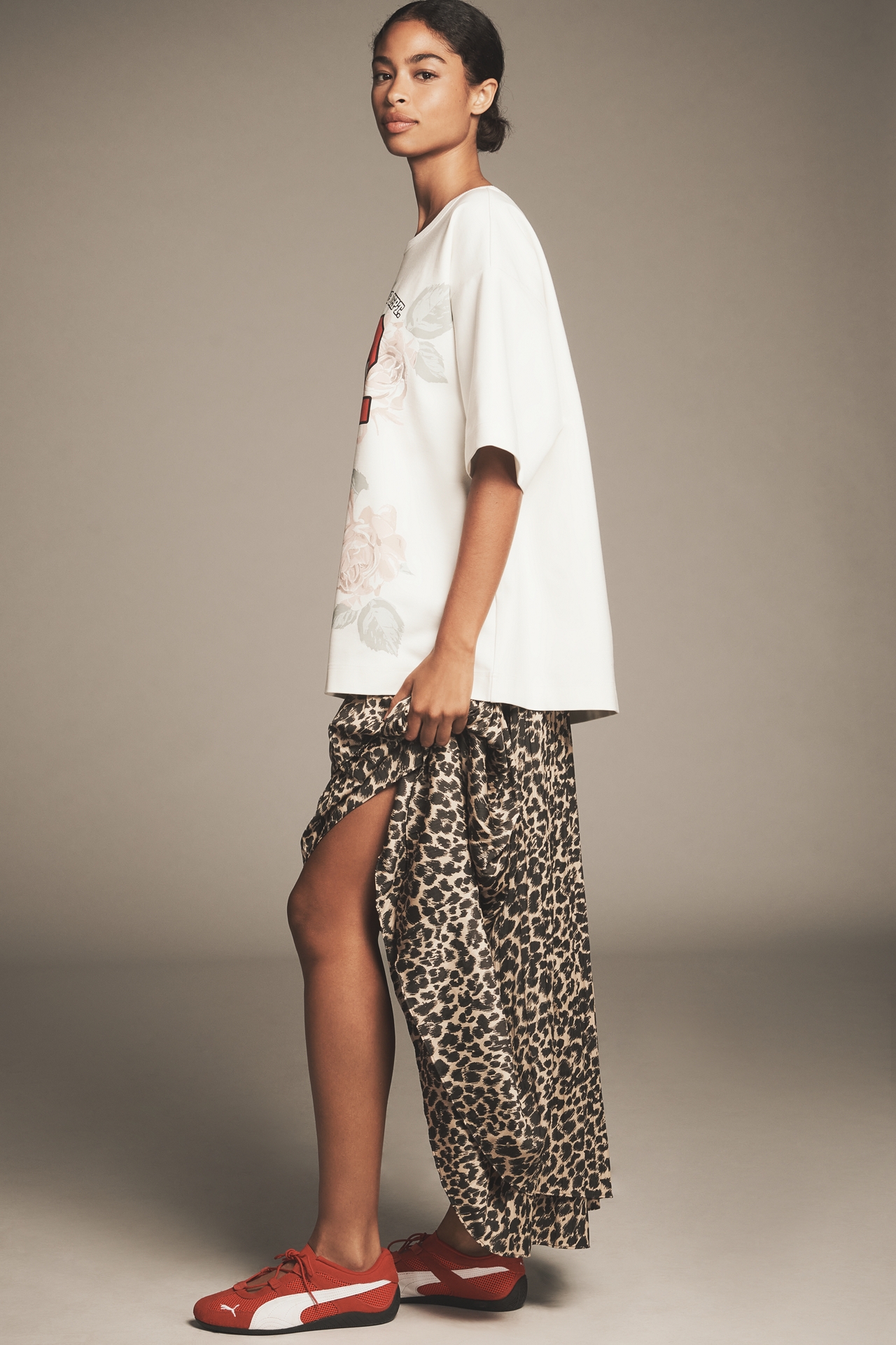 Maeve Oversized Twofer Graphic T-Shirt Midi Dress