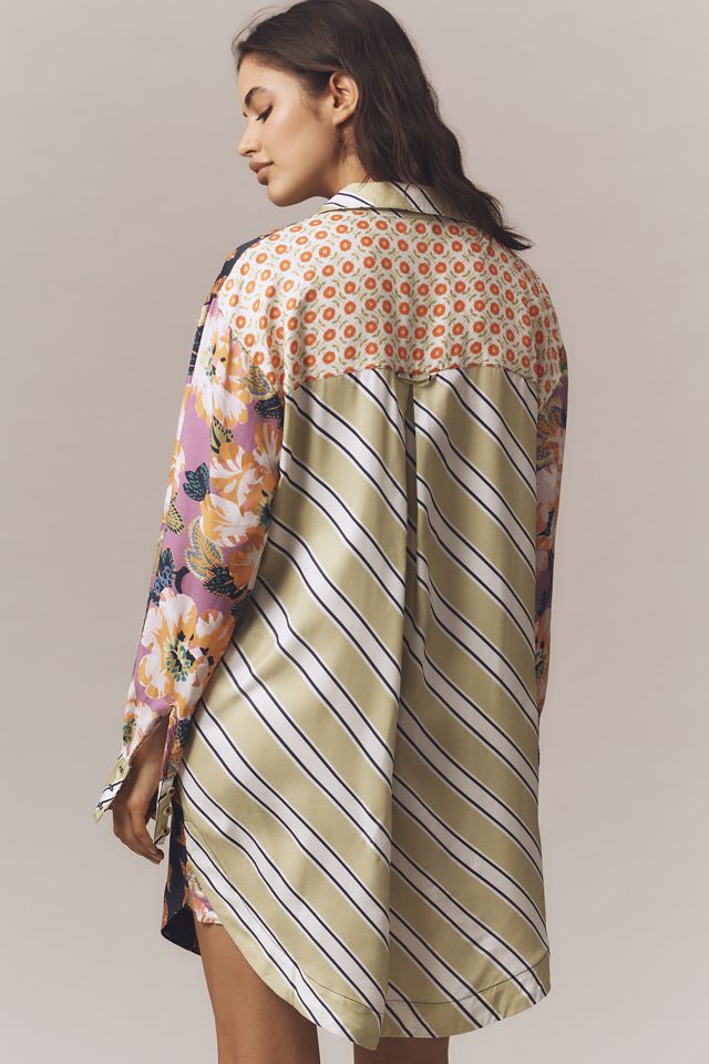 The Soren Mixed-Print Mini Shirt Dress by Maeve