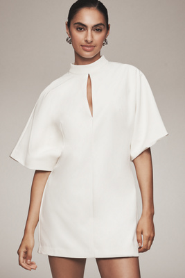 Maeve Short-sleeve Mock-neck Shift Mini Dress In White