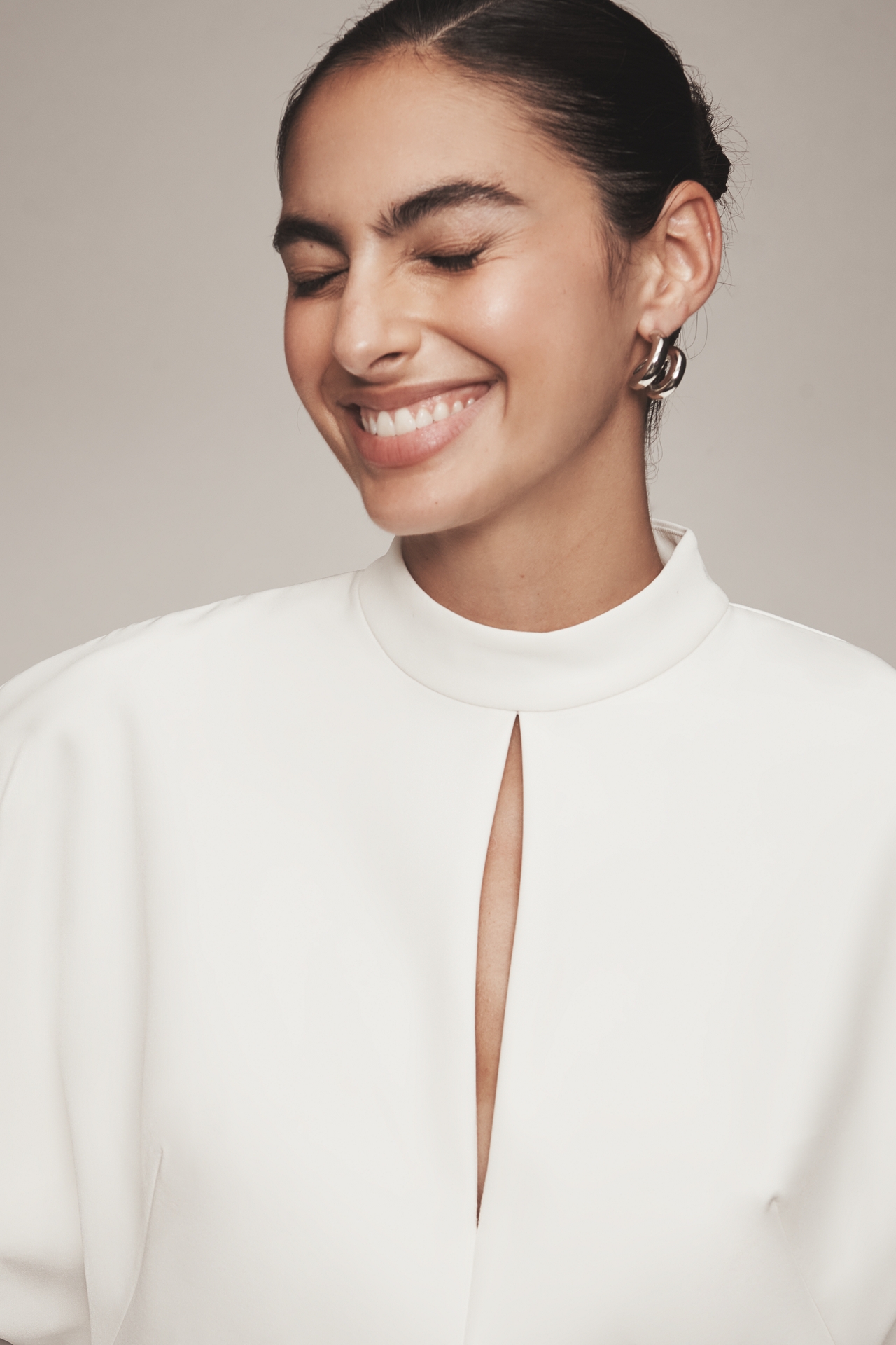 Maeve Short-Sleeve Mock-Neck Shift Mini Dress