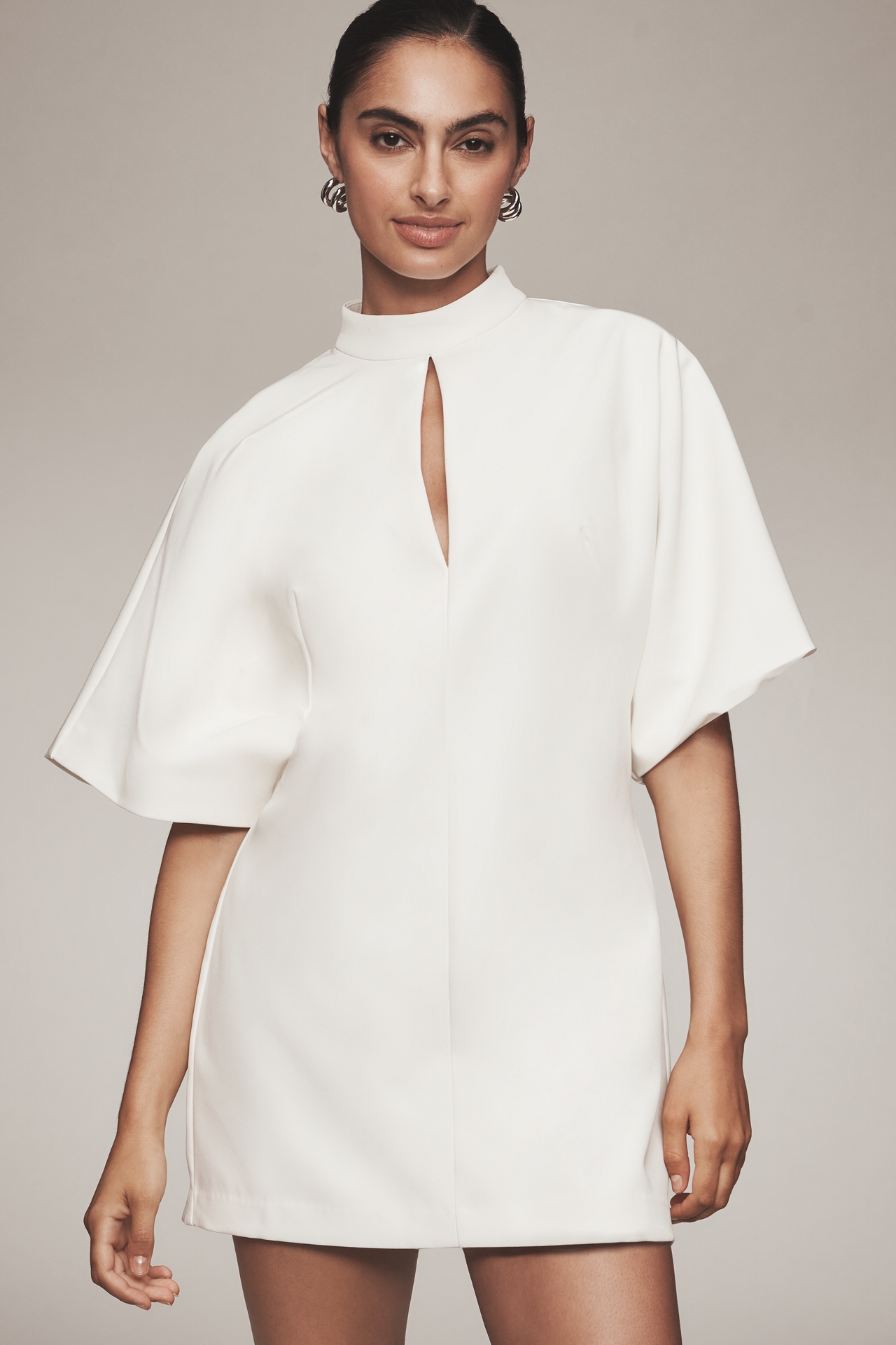 Maeve Short-Sleeve Mock-Neck Shift Mini Dress