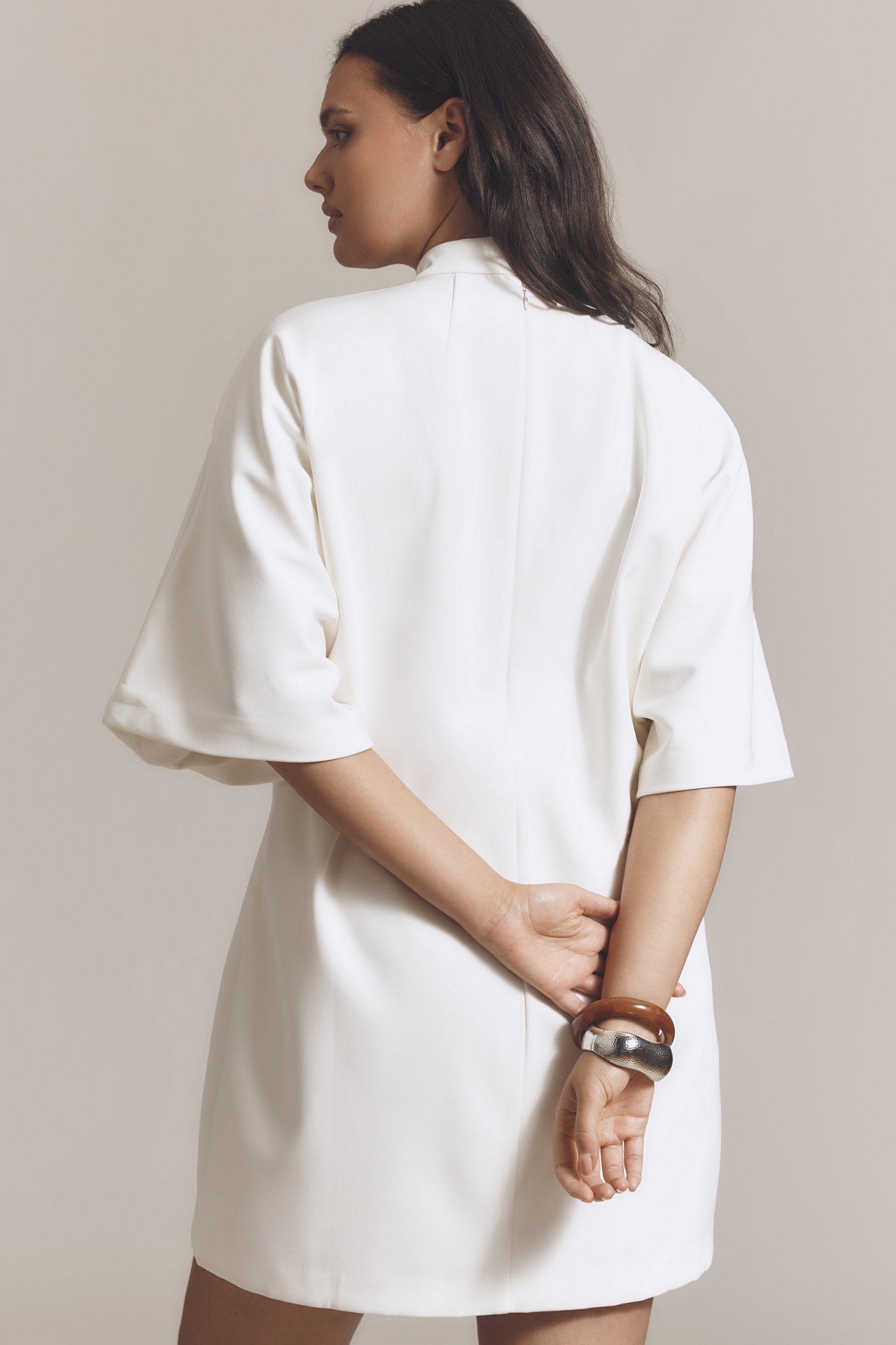 Maeve Short-Sleeve Mock-Neck Shift Mini Dress