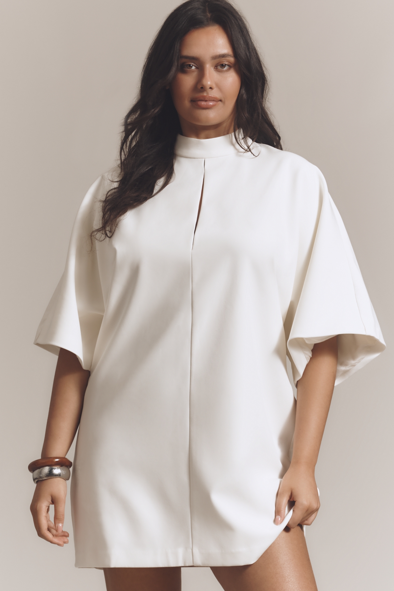 Maeve Short-Sleeve Mock-Neck Shift Mini Dress