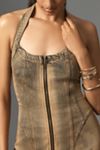 Pilcro Front-Zip Halter Denim Midi Dress