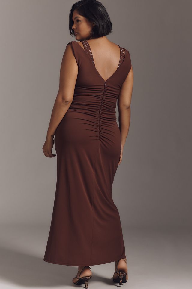 Maeve Sleeveless V-Neck Studded Ruched Midi Dress #5