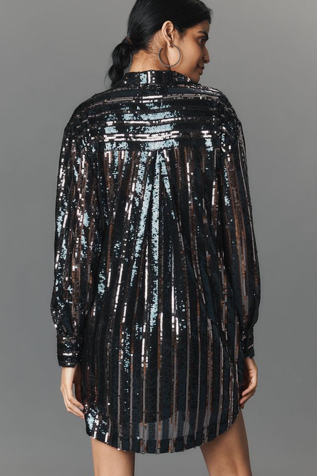 The Soren Sequin Mini Shirt Dress by Maeve #1