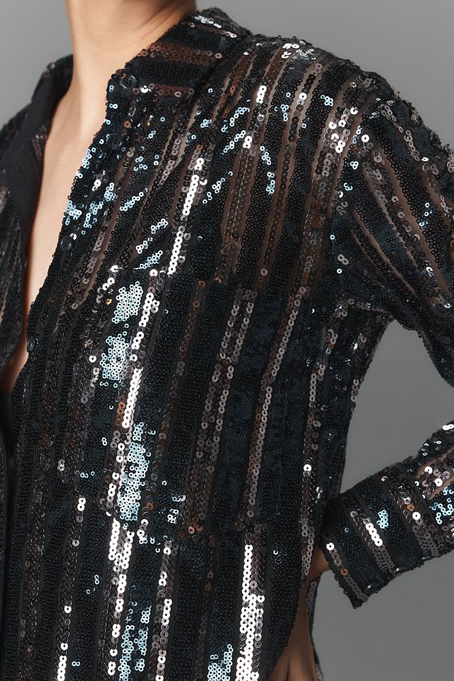 The Soren Sequin Mini Shirt Dress by Maeve #3