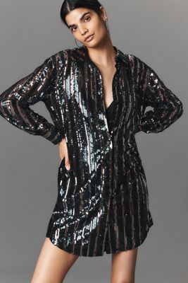 The Soren Sequin Mini Shirt Dress by Maeve