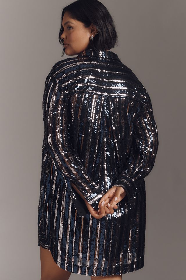The Soren Sequin Mini Shirt Dress by Maeve #5