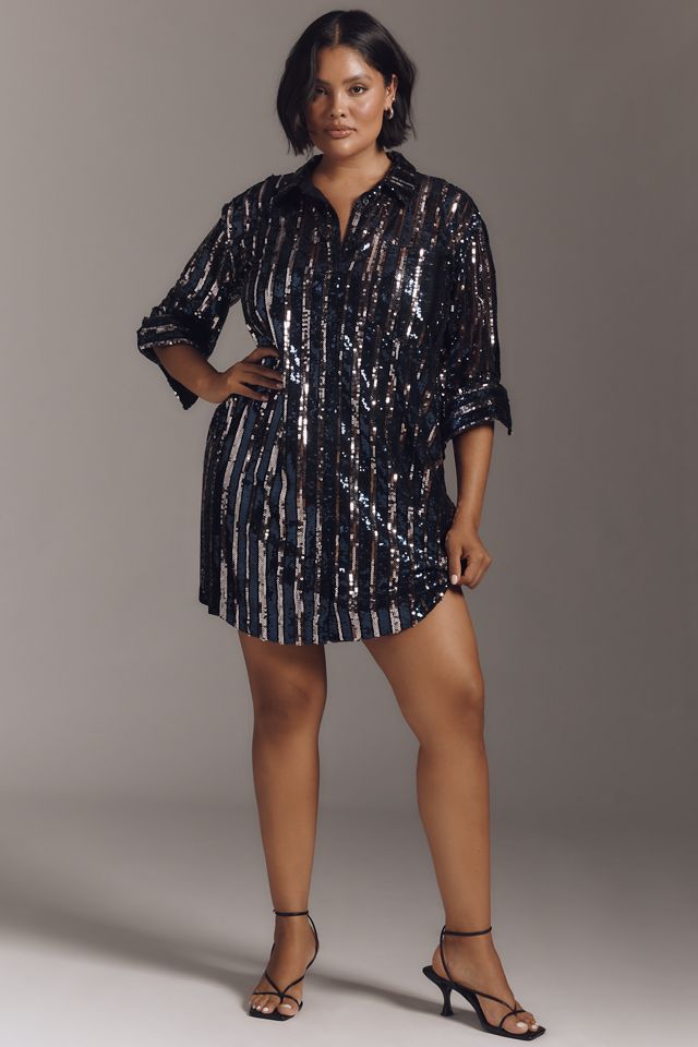 The Soren Sequin Mini Shirt Dress by Maeve #6