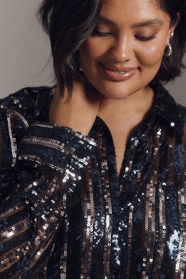 The Soren Sequin Mini Shirt Dress by Maeve #7