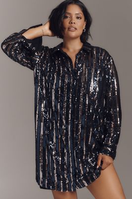 The Soren Sequin Mini Shirt Dress by Maeve