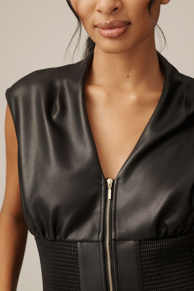 The Tommie Faux-Leather Front-Zip Mini Shirt Dress #2
