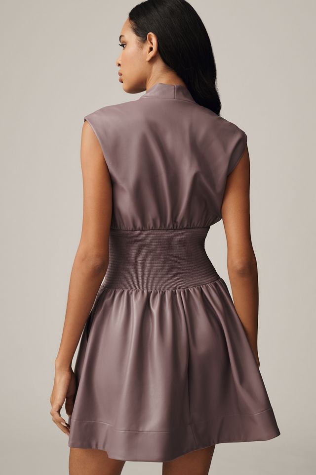 The Tommie Faux-Leather Front-Zip Mini Shirt Dress