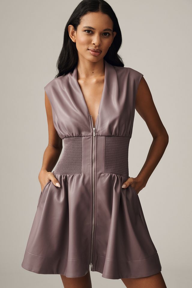The Tommie Faux-Leather Front-Zip Mini Shirt Dress