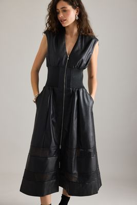 El Vestido Camisero Midi Tommie de Cuero Sintético con Cremallera Frontal