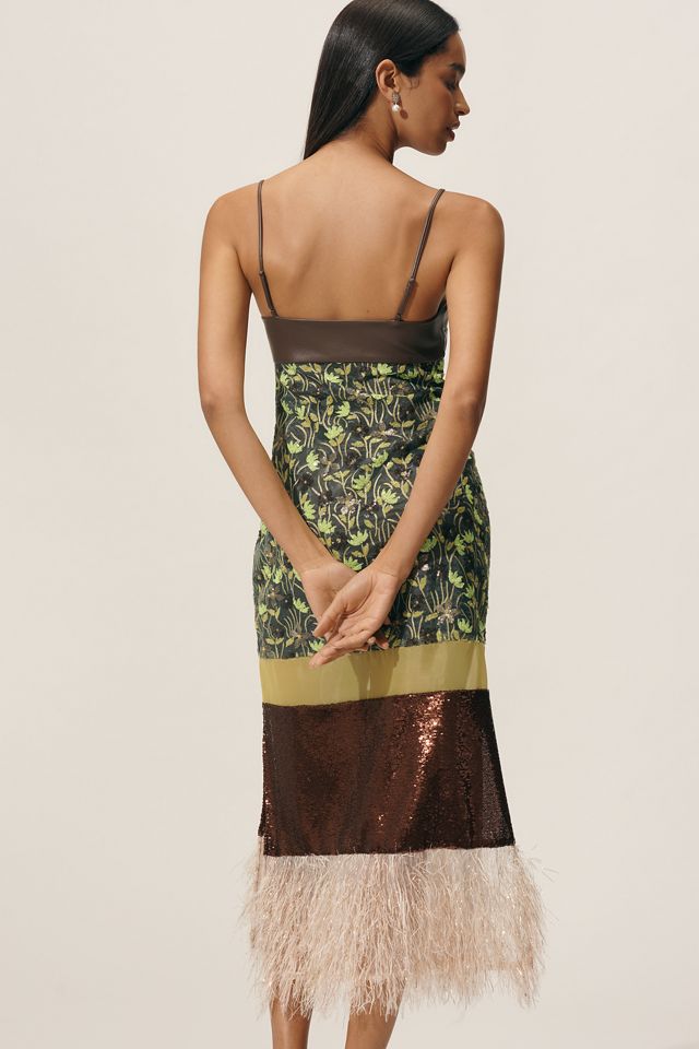 By Anthropologie Mixed Floral Faux-Feather Midi Dress #1