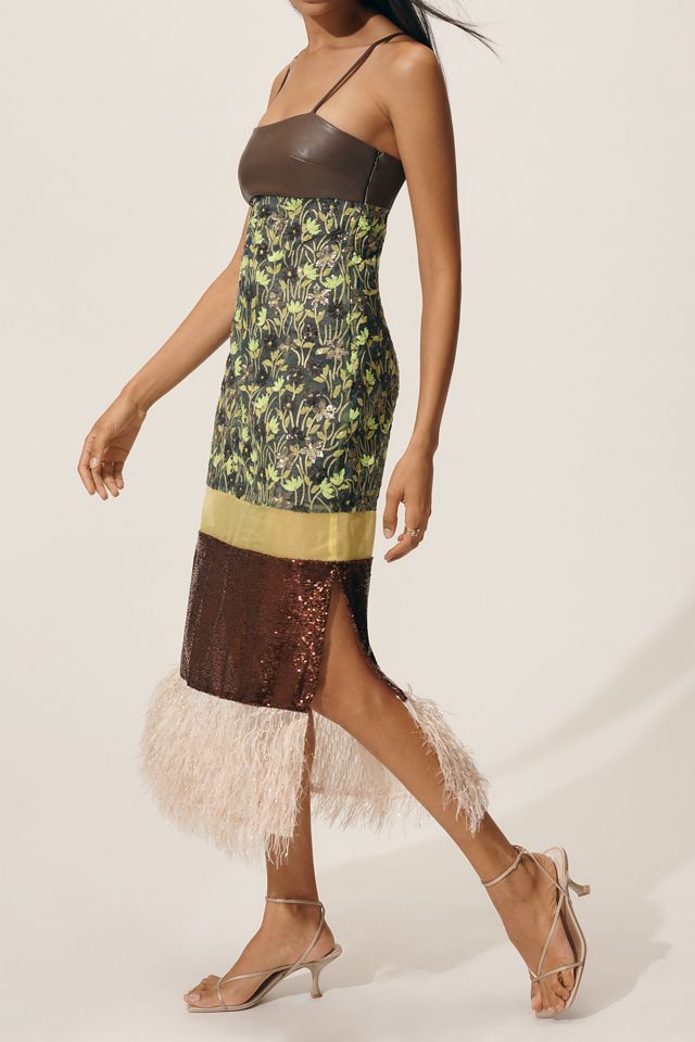 By Anthropologie Mixed Floral Faux-Feather Midi Dress #2