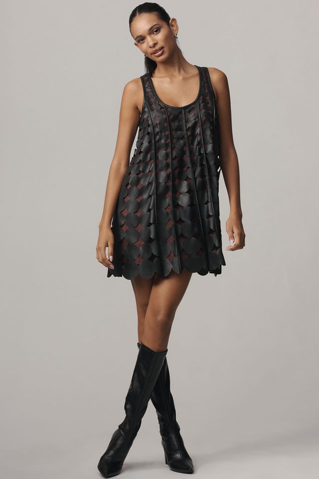 Maeve Faux-Leather Sleeveless Swing Dress #3
