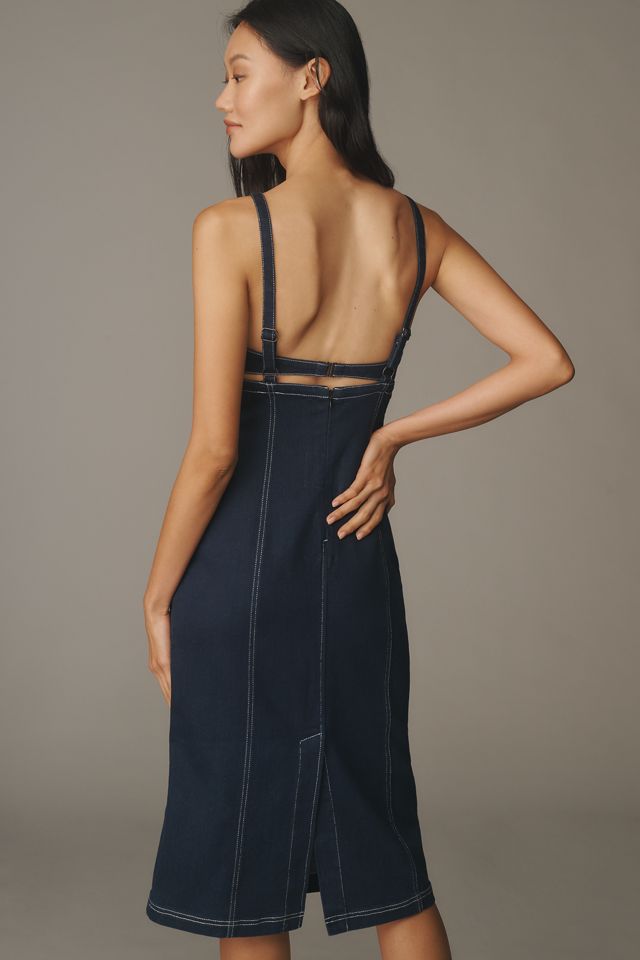 Pilcro Square-Neck Seamed Denim Midi Dress #2