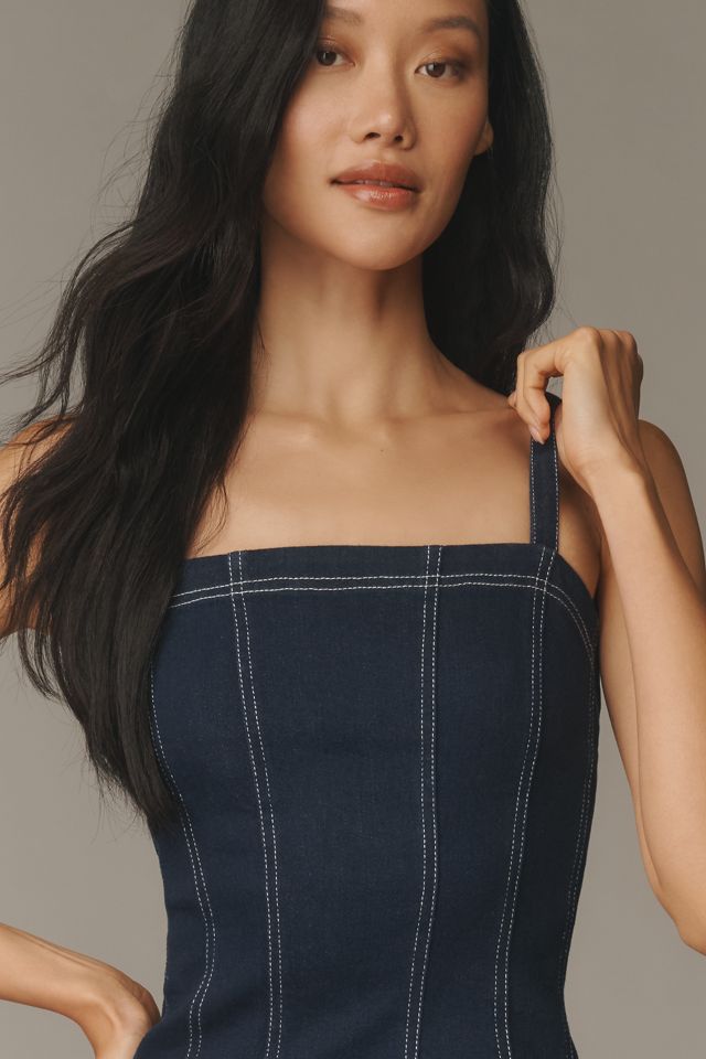 Pilcro Square-Neck Seamed Denim Midi Dress #3