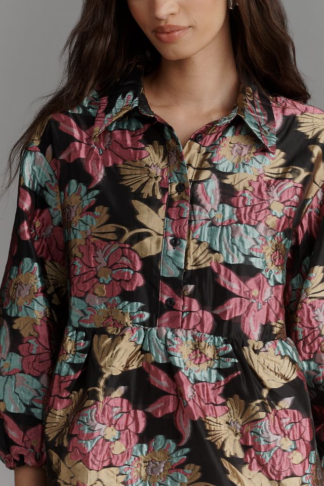 The Bettina Tiered Jacquard Mini Shirt Dress by Maeve #1