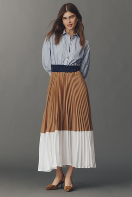 The Somerset Collection By Anthropologie The Somerset Colorblock Pleated Twofer Maxi Dress In Blue