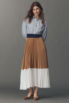 The Somerset Colorblock Pleated Twofer Maxi Dress