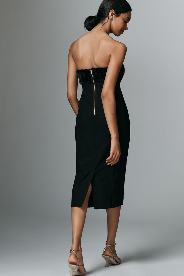 By Anthropologie Bandeau Faux-Fur Trim Slim Midi Dress #1