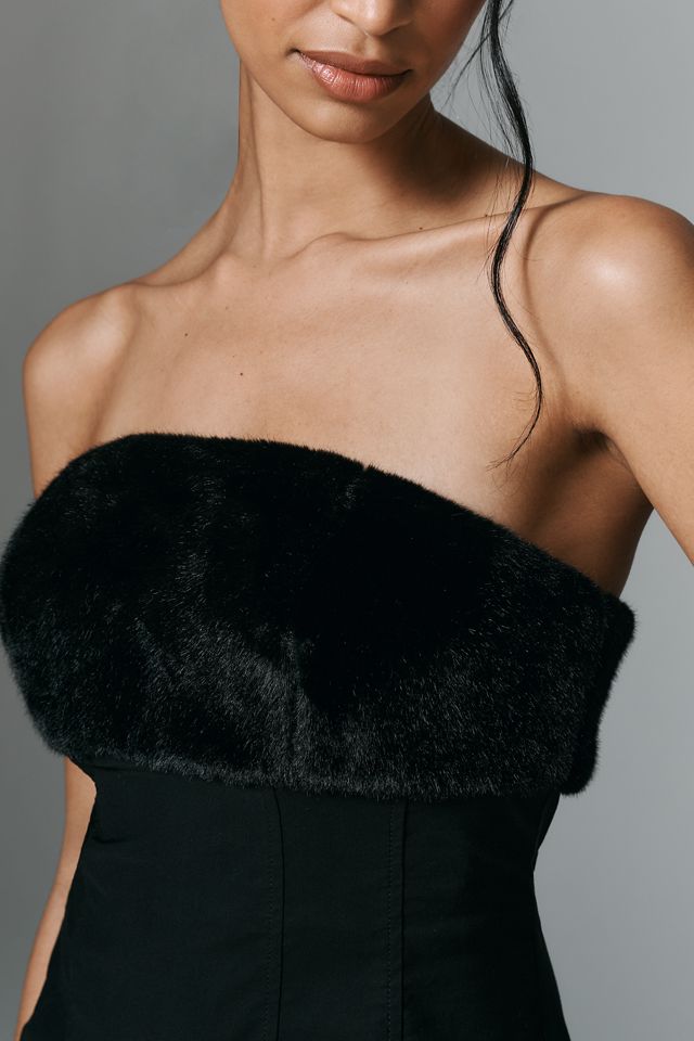 By Anthropologie Bandeau Faux-Fur Trim Slim Midi Dress #3