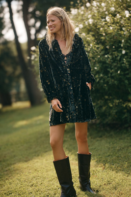 Pilcro The Keira Long-sleeve Velvet Mini Dress By  In Green