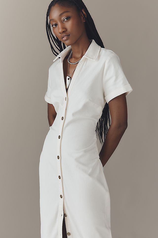 midi denim shirt dress womens Veronica Beard Arcadia Shirtdress | City Stroll The adjustable belt and press stud fastening provides easy dressing Reiss Denim Button-Through Midi Dress