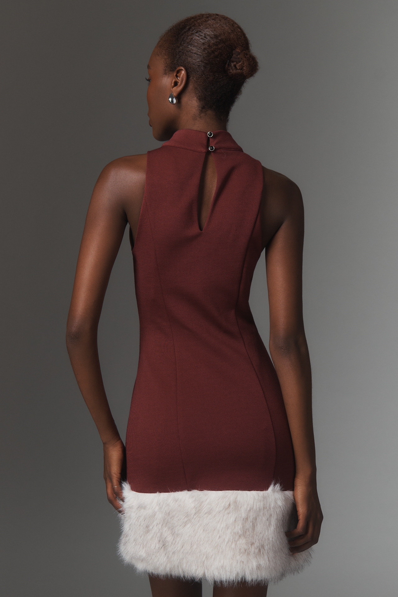 Maeve Sleeveless Faux Fur Hem Mini Dress