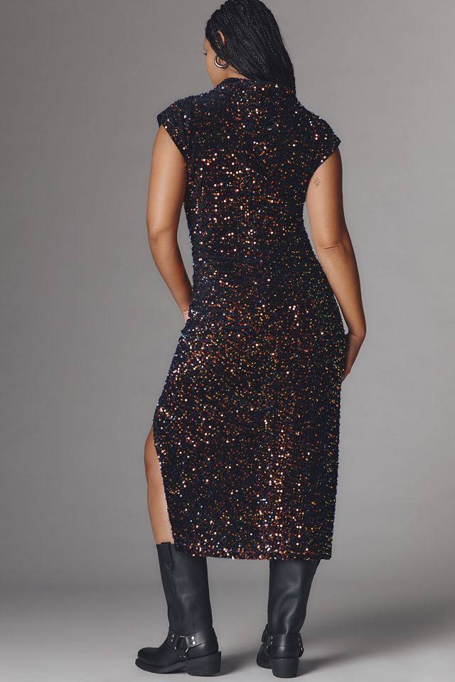 The Maya Ruched Cowl-Neck Sequin Mesh Dress #6