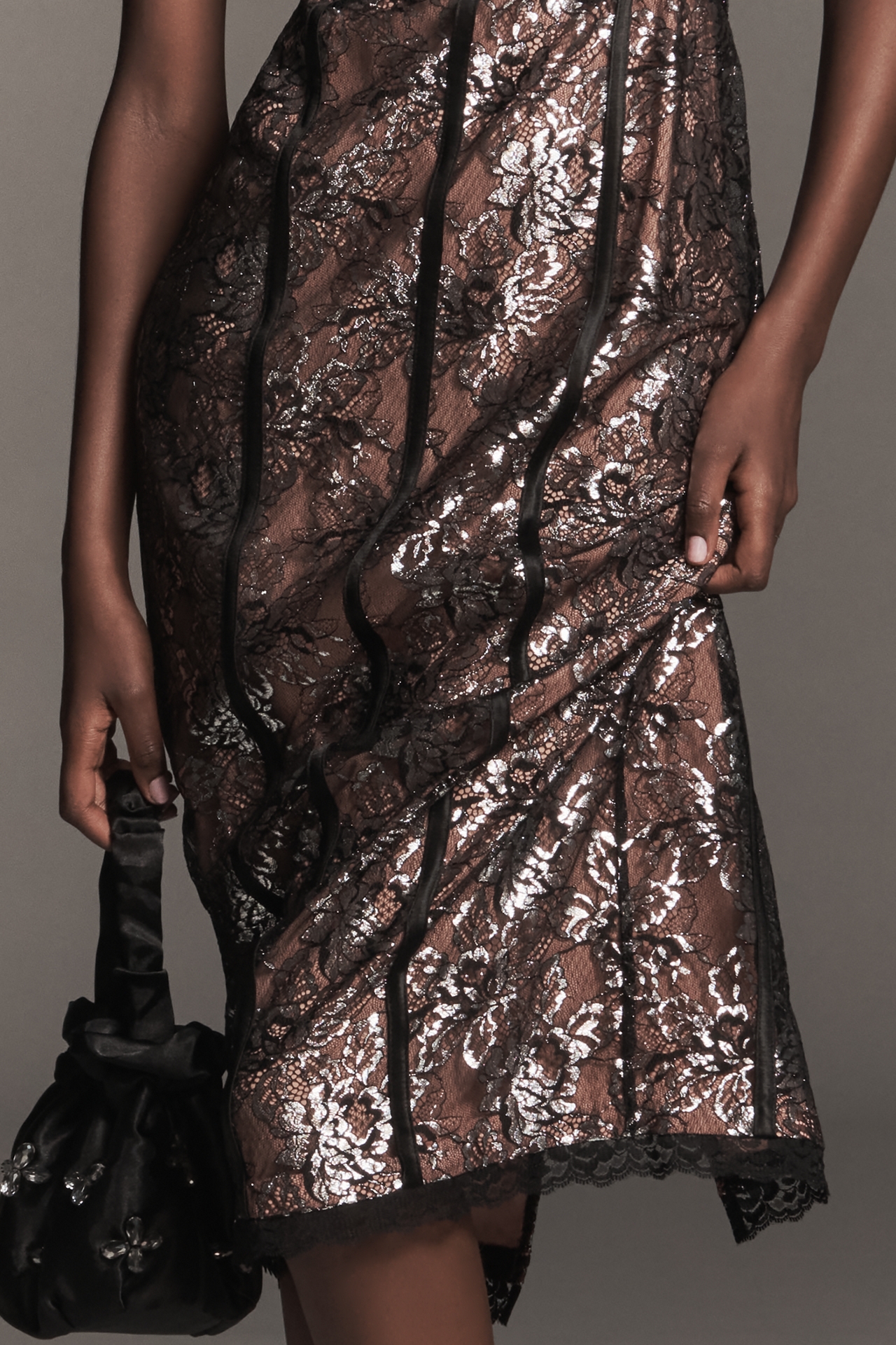 By Anthropologie Square-Neck Shine Midi Dress